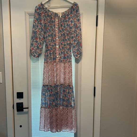 Anthro Fig & Flower Long Sleeve Floral Smocked Tiered Boho Peasant Maxi Dress L - Picture 5 of 17